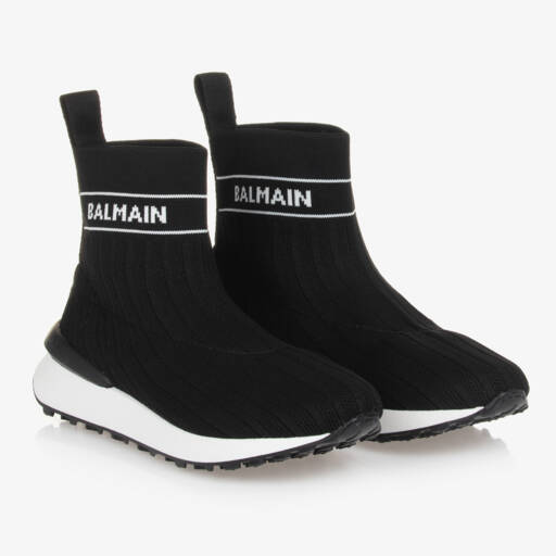 Balmain-Teen Boys Black Knit High-Tops | Childrensalon Outlet