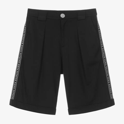 Balmain-Черные трикотажные шорты с логотипной полосой | Childrensalon Outlet