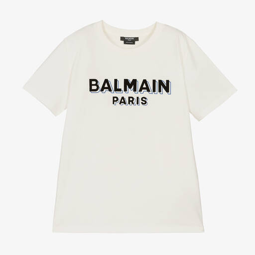 Balmain-T-shirt ivoire en coton ado garçon | Childrensalon Outlet