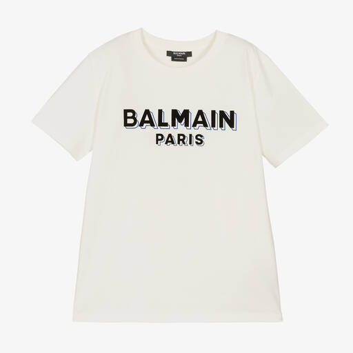 Balmain-Teen Boys Ivory Cotton T-Shirt | Childrensalon Outlet