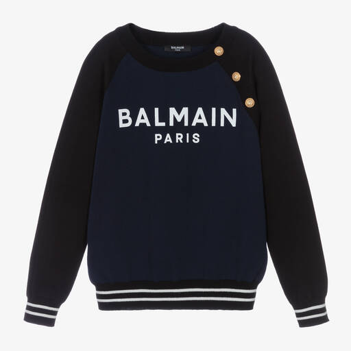 Balmain-Teen Boys Navy Blue Logo Sweater | Childrensalon Outlet
