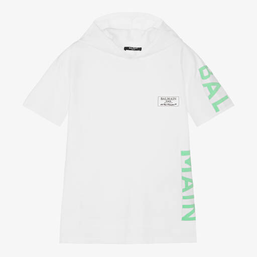 Balmain-Teen Boys White Hooded Sweatshirt | Childrensalon Outlet