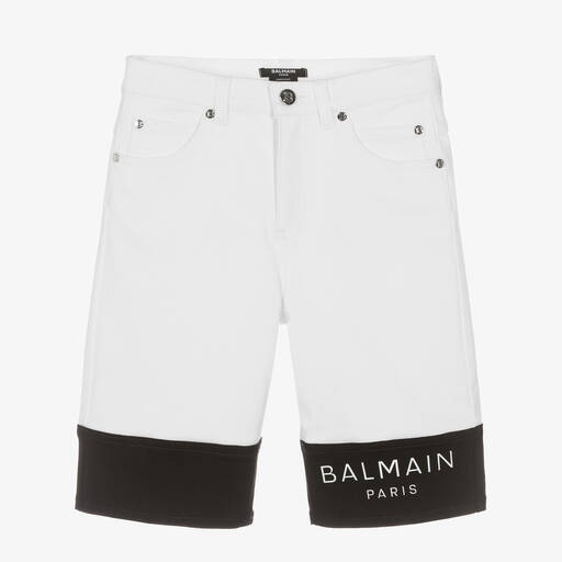 Balmain-Short blanc en jean stretch ado garçon | Childrensalon Outlet