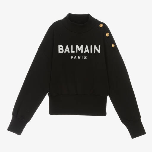 Balmain-Черный хлопковый свитшот для девочек-подростков  | Childrensalon Outlet