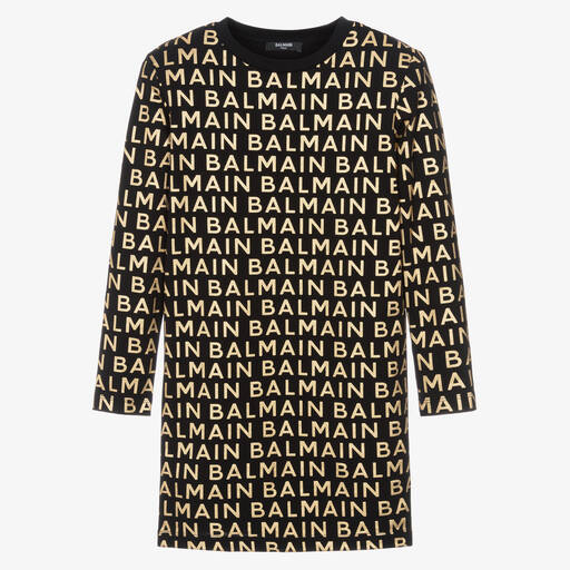 Balmain-فستان تينز بناتي قطن لون أسود وذهبي | Childrensalon Outlet