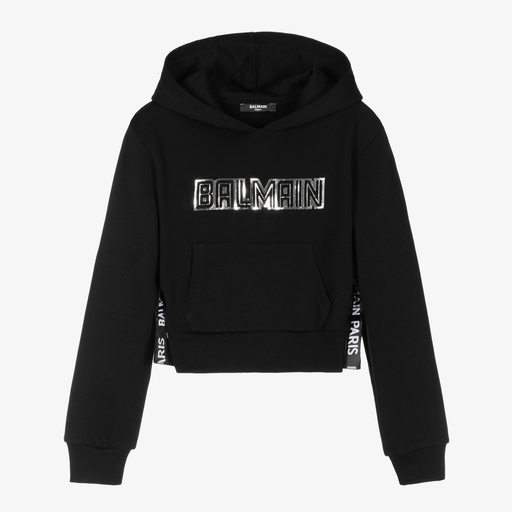 Balmain-Teen Girls Black Logo Hoodie | Childrensalon Outlet