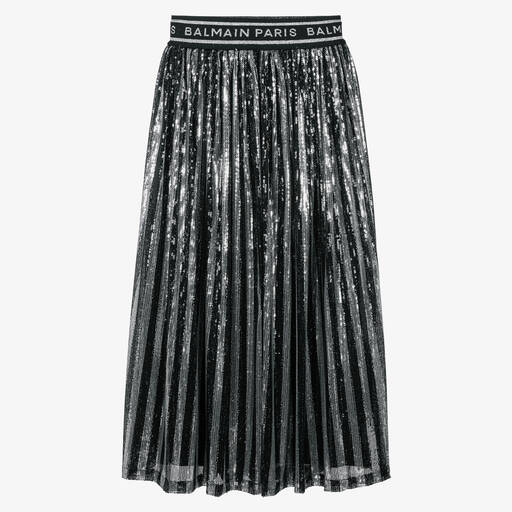 Balmain-Teen Girls Black & Silver Sequin Skirt | Childrensalon Outlet