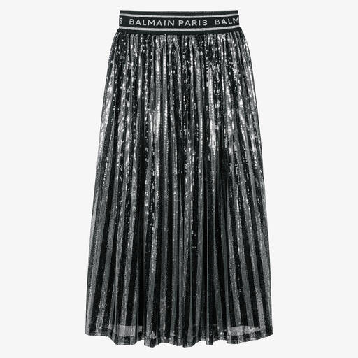 Balmain-Teen Paillettenrock Schwarz/Silber | Childrensalon Outlet