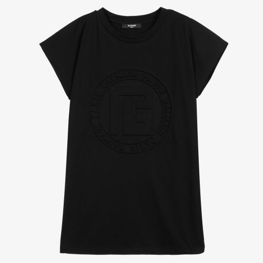Balmain-Teen Girls Black T-Shirt Dress | Childrensalon Outlet