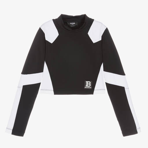 Balmain-Teen Girls Black & White Logo Sports Top | Childrensalon Outlet