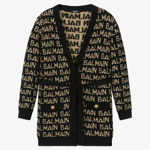 Balmain-كارديغان مزيج صوف وكشمير لون أسود تينز بناتي | Childrensalon Outlet