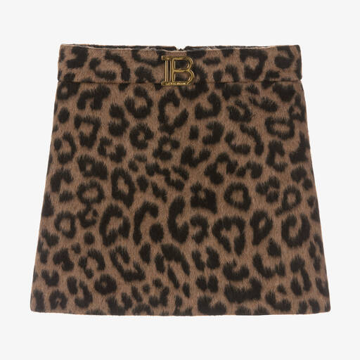 Balmain-Teen Girls Brown Leopard Print Skirt | Childrensalon Outlet