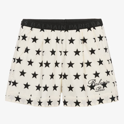 Balmain-Teen Girls Ivory Cotton Star Print Shorts | Childrensalon Outlet