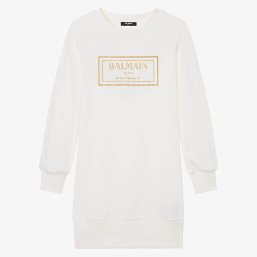 Balmain-Teen Girls Ivory Cotton Sweatshirt Dress | Childrensalon Outlet