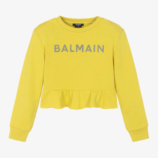 Balmain-سويتشيرت تينز بناتي قطن لون أخضر ليموني | Childrensalon Outlet