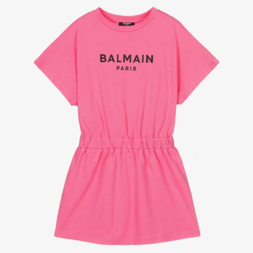 Balmain-فستان تينز قطن جيرسي لون زهري | Childrensalon Outlet