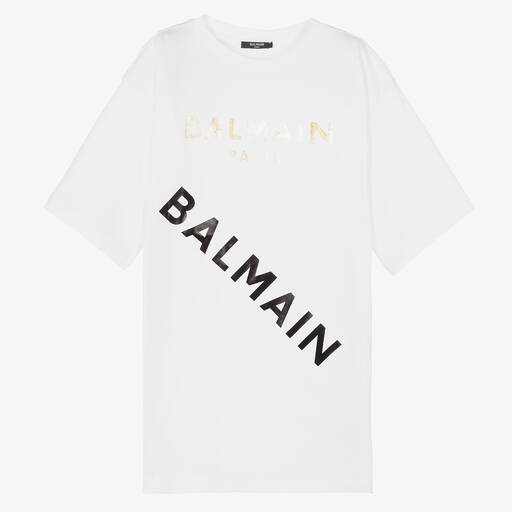 Balmain-فستان تينز بناتي قطن لون أبيض | Childrensalon Outlet