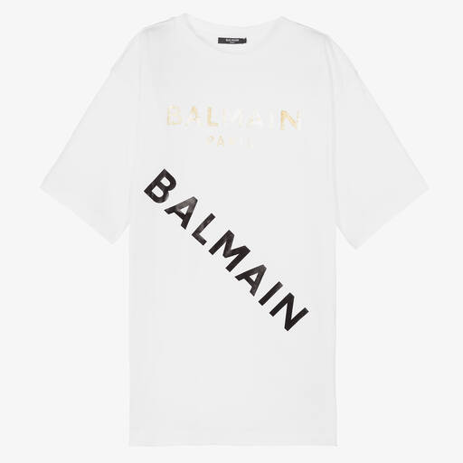 Balmain-Teen Girls White Cotton Dress | Childrensalon Outlet
