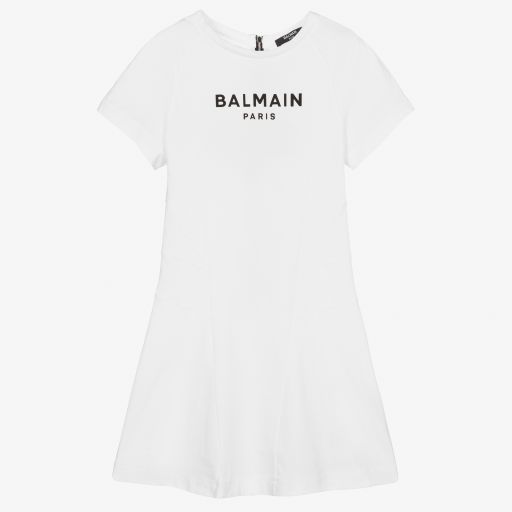 Balmain-Teen Girls White Logo Dress | Childrensalon Outlet