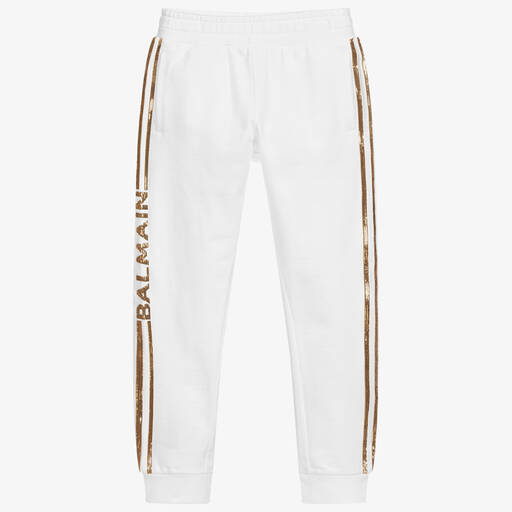 Balmain-Teen Ivory & Gold Logo Joggers | Childrensalon Outlet