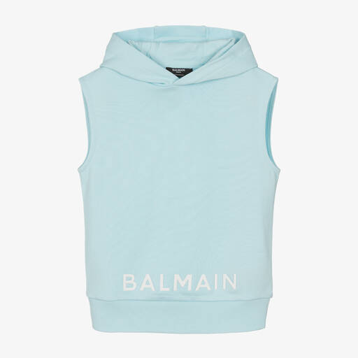 Balmain-Teen Sky Blue Sleeveless Hooded Top | Childrensalon Outlet