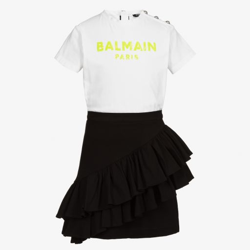 Balmain-Teen Kleid in Weiß und Schwarz | Childrensalon Outlet