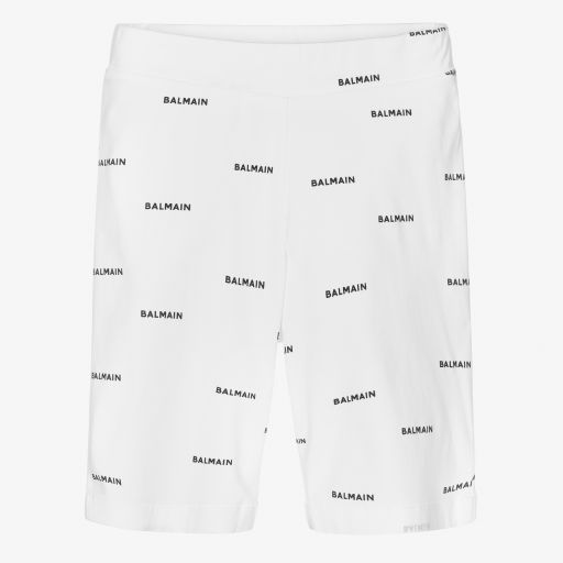 Balmain-Teen White & Black Logo Shorts | Childrensalon Outlet