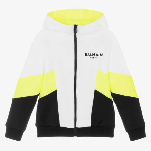 Balmain-Белая худи на молнии с цветовыми блоками | Childrensalon Outlet