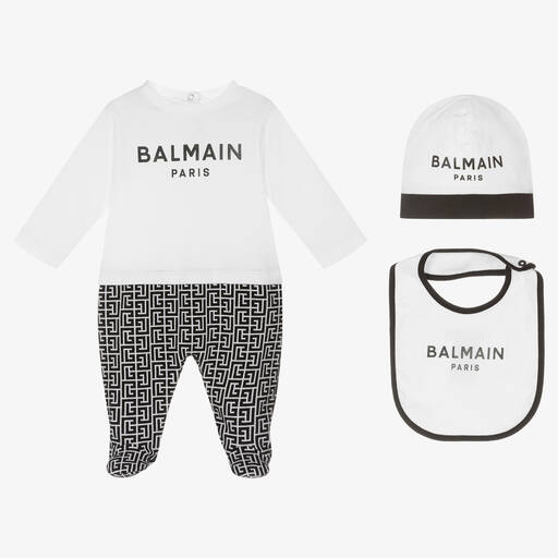 Balmain-طقم بيبي غرو قطن لون أبيض للأطفال | Childrensalon Outlet