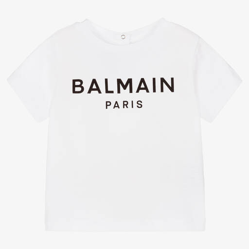 Balmain-White Cotton Logo Baby T-Shirt | Childrensalon Outlet