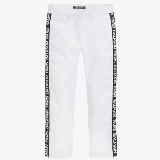 Balmain-بنطلون لوغو قطن لون أبيض | Childrensalon Outlet
