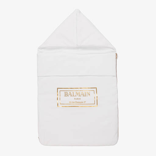 Balmain-Бело-золотистый конверт из хлопкового джерси (79см) | Childrensalon Outlet