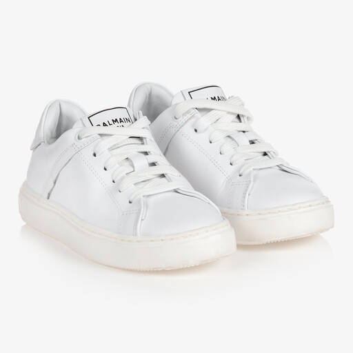 Balmain-White Leather Logo Trainers | Childrensalon Outlet