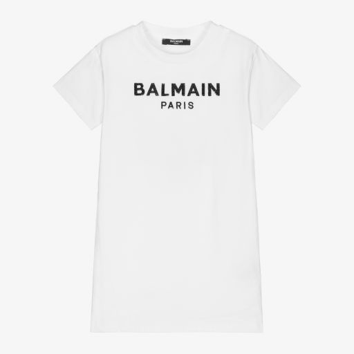 Balmain-White Logo T-Shirt Dress | Childrensalon Outlet