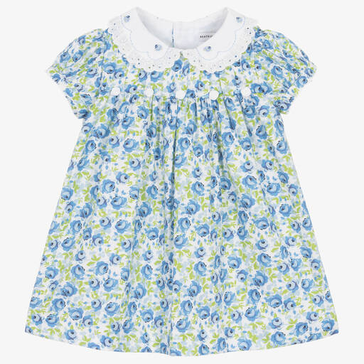 Beatrice & George-Baby Girls Blue Floral Cotton Dress  | Childrensalon Outlet