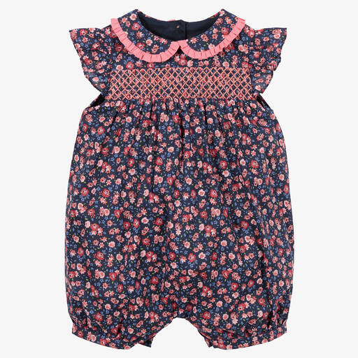 Beatrice & George-Baby Girls Blue & Pink Smocked Cotton Shortie | Childrensalon Outlet
