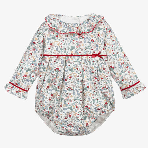 Beatrice & George-Baby Girls Green Cotton Floral Shortie | Childrensalon Outlet