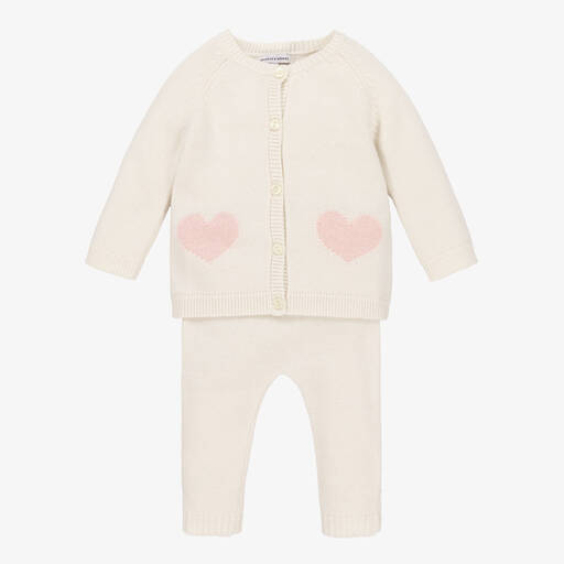 Beatrice & George-Baby Girls Ivory Wool & Cashmere Trouser Set | Childrensalon Outlet