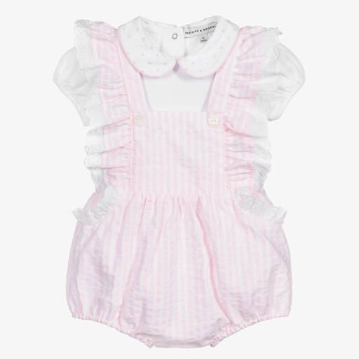 Beatrice & George-Baby Girls Pink Cotton Dungaree Shorts Set | Childrensalon Outlet