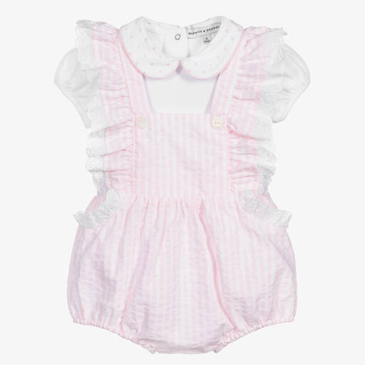 Beatrice & George-Baby Girls Pink Dungaree Shorts Set | Childrensalon Outlet