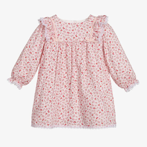Beatrice & George-Baby Girls Pink Floral Cotton Dress | Childrensalon Outlet
