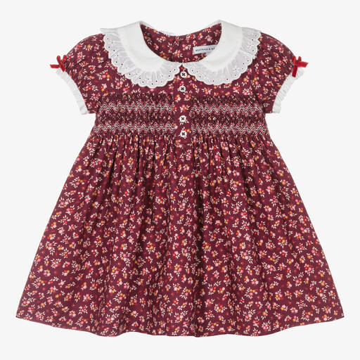 Beatrice & George-Gesmoktes Baby-Blümchenkleid in Rot | Childrensalon Outlet