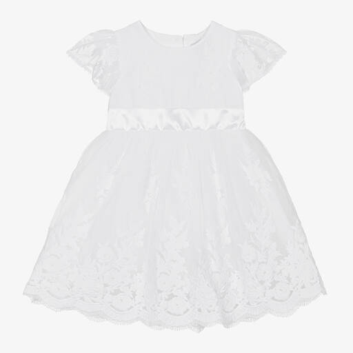 Beatrice & George-Baby Girls White Embroidered Tulle Dress  | Childrensalon Outlet