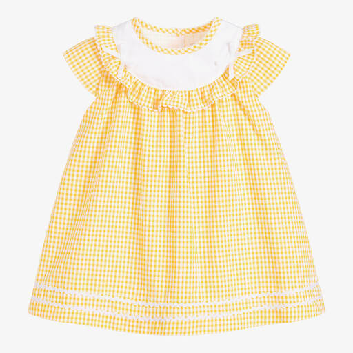Beatrice & George-Baby Girls Yellow Cotton Gingham Dress | Childrensalon Outlet