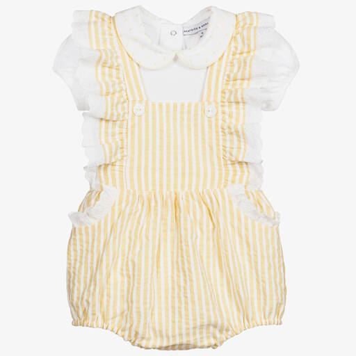 Beatrice & George-Baby Girls Yellow Dungaree Shorts Set | Childrensalon Outlet
