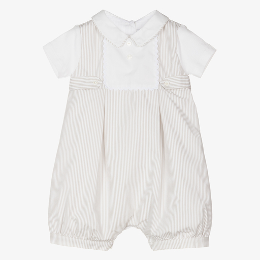 Beatrice & George-Beige Stripe Cotton Baby Shortie | Childrensalon Outlet