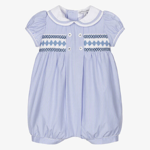 Beatrice & George-Barboteuse bleue smockée | Childrensalon Outlet