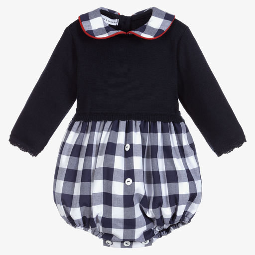 Beatrice & George-Blue Knitted & Check Shortie  | Childrensalon Outlet