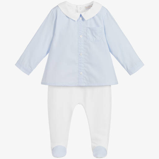 Beatrice & George-Бело-голубой комбинезон из хлопка | Childrensalon Outlet