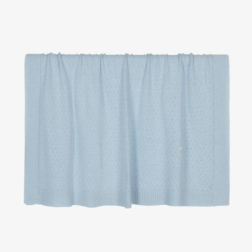 Beatrice & George-Blue Wool & Cashmere Knit Blanket (100cm) | Childrensalon Outlet